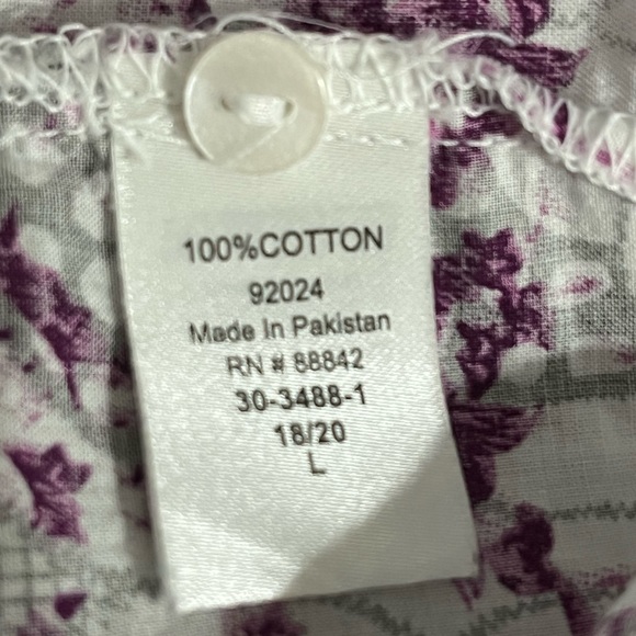 Ellis 100% Cotton White Purple Boho Button Up Blouse size 18/20 - Picture 7 of 10